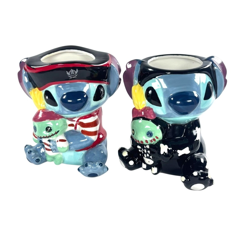 NEW Disney Lilo Stitch 3D Mug Cup Pirate Skeleton Halloween Collection‎ Set of 2